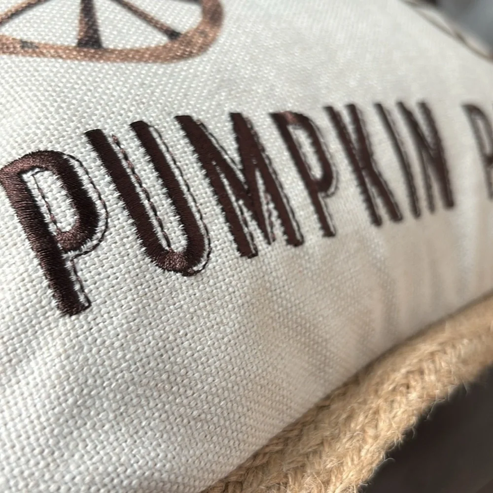 THRO Duck Feather Fill,zipper,embroidered,jute trim,Farmers Market Pumpkin,Fall